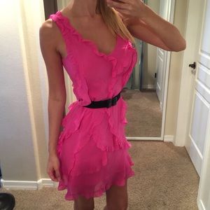 BCBG Pink Ruffle Dress With Belt Size 2